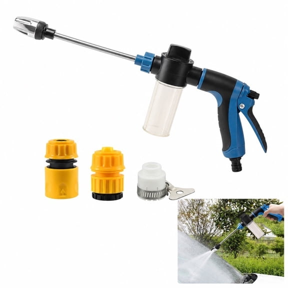 Fan High Pressure Garden Hose Nozzle & Soap Dispenser, Adjustable Sprayer for Car Wash & Gardening