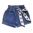 thumbnail image 2 of DAETIROS Girls Floral Bow Denim Shorts - High Waisted Elastic Pull-On Jean Shorts for Kids & Kids - Blue, Sizes 2T-8,Size 1-2T, 2 of 5