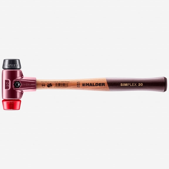 Halder Simplex Mallet with Black Rubber/Red Plastic Inserts and Cast Iron Housing, 1.18" / 12.17 oz.