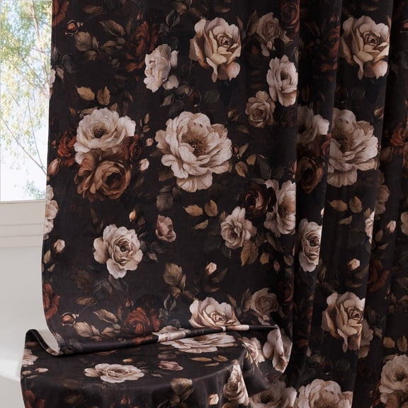 NICETOWN Black Velvet Curtains 84 inches Long, Vintage Floral Velvet Curtains Room Darkening Thermal Insulated Drapes for Bedroom Living Room, 52"x84", 2 Panels