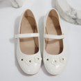 thumbnail image 4 of Rexoro Girls' Mary Jane Flats Kid Party Dress Shoes Princess Girl Shoes with Bow & Decor for Wedding Birthday White Flower 12 Little Kid, 4 of 6