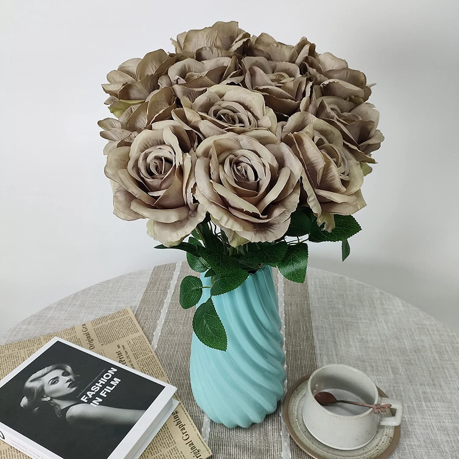 Black Roses Artificial Flowers Bulk,12 Pcs Fake Black Silk Flowers for Black Wedding Decor,Flower Diameter 4'',Black Artificial Flowers Plastic Black Roses Black Bouquet (Black)
