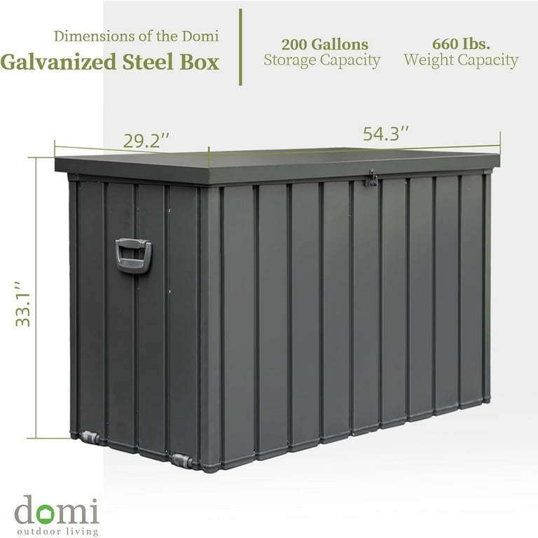 Domi Outdoor Deck Box 200 Gallon, Waterproof Lockable Steel Outdoor Storage Container for Outside Cushions, Garden Tools, Toys and Pools Equipment