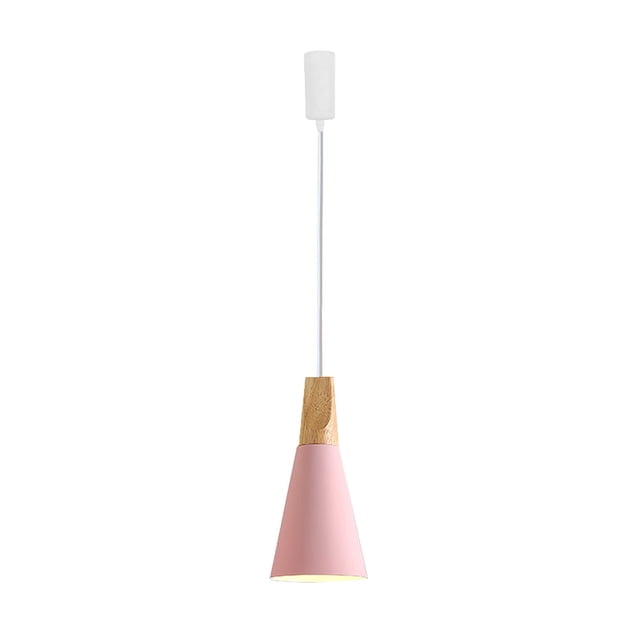 FSLiving J-Type Track Lights,Adjustable Wire Length Freely,Modern Pendant Lighting Fixtures w/ Macaron Aluminum&Wood Shade for Kitchen Island,Bulb Not Included - Pink (1 Light)