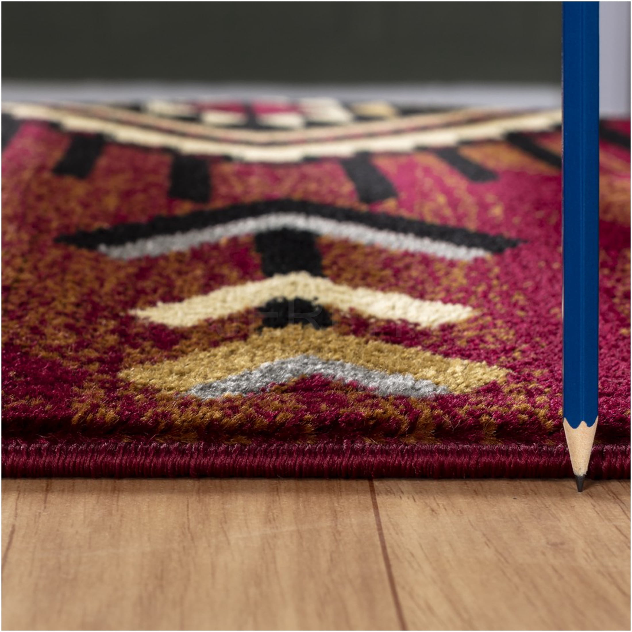 JERFIT Southwest Area Rug 2x3 Feet, Red Traditional Design Modern Accent Rug for High Traffic Areas, Non-Shedding Polypropylene with Jute Backing