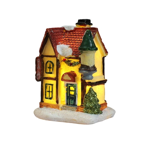 Christmas Decorations Village House Decor Resin House Collectible Buildings Figurine with LED Warm Light, Battery Operated Snow Covered Mini Cottage Indoor Xmas Mantel Decor H