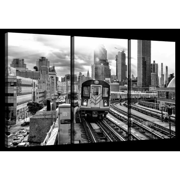 Elephant Stock Line 7 Subway Wall Art - Horizontal Multi Panel Canvas - 3 Pieceliving Room Wall Decor - Photography Transportation Multi Panel - Black And Graydecor By Philippe Hugonnard - 23" x 14"