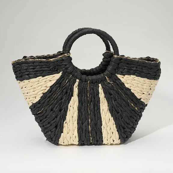 Woven Raffia Round Handle Tote Bag