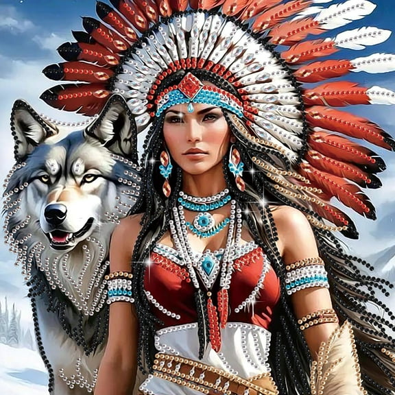 5D DIY Diamond Painting Kit Wolf Dog Lady Colored Crystal Diamond Painting Handcrafted Artwork with Tools Included Suitable for Beginners and Adults Home Wall Decor Holiday Gift