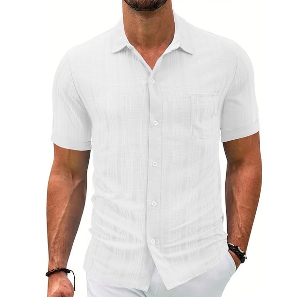 pstuiky camisetas de hombre, Estilo Hombre Color Sólido Casual Ventilado Botones Sueltos Solapa Bolsillos Manga Corta ropa de hombre m