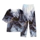 thumbnail image 2 of ICHUANYI Clearance Women's Summer Printed Short Sleeve Half Sleeve Round Neck Cropped Top + Casual Pants Suit Set Two Piece Lounge Set(Dark Blue, XL) ICHUANYI WER2023080914143, 2 of 4