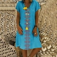 thumbnail image 1 of GZWYHT Robes d'Été, Robes pour Femmes 2025 Style d'Été pour Femmes Col en V Imprimé Coton et Décontracté Grande Taille Robe pour Dames Robes Midi, Robes en Lin, Robe Bleue, Commodes en Liquidation 3TG, 1 of 6