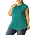 thumbnail image 5 of MODA NOVA Juniors' Plus Size Round Neck Blouse Short SleeveTop Green 2X, 5 of 7
