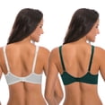 thumbnail image 2 of Curve Muse Women's Plus Size Unlined Underwire Lace Bra with Cushion Straps-2PK-Cream,Dark Green-46DDDD, 2 of 7