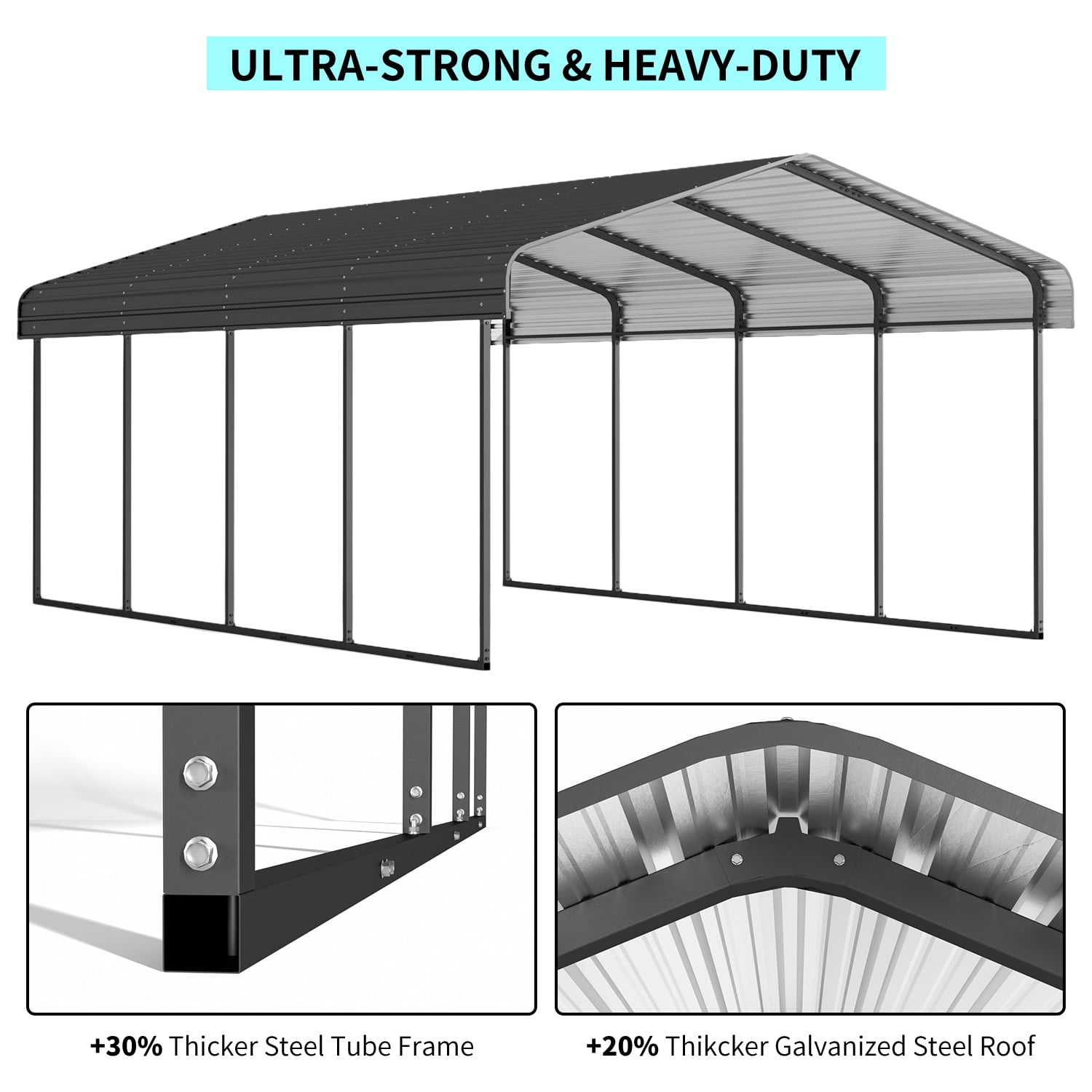 12x20 FT Metal Carport, Heavy Duty Outdoor Garage Car Shelter, Galvanized Steel Roof with Enhanced Base Outdoor Garage Car Shelter for Car, Boats and Truck