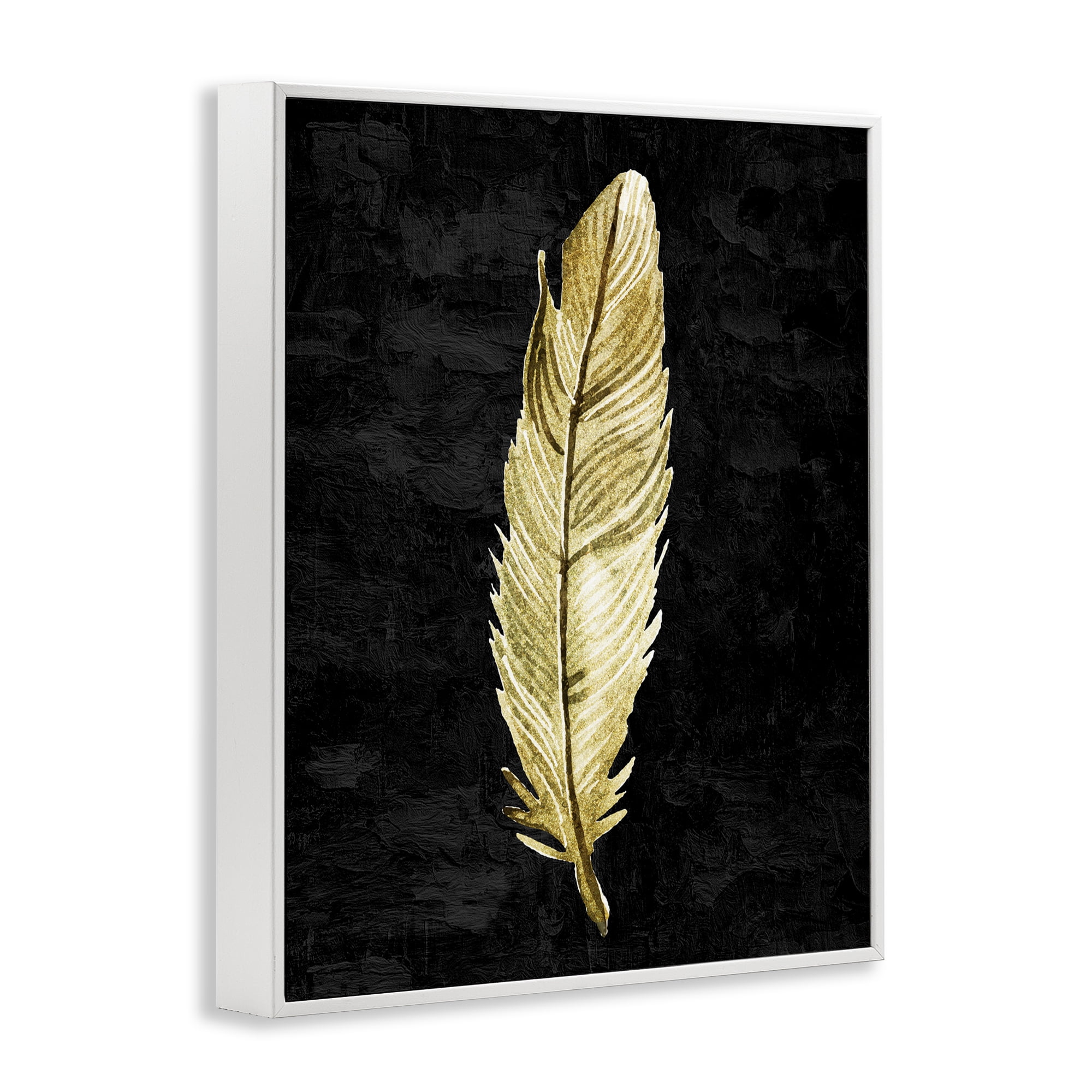 Curved Feather on Black White Framed Giclee Art, design by Kim Allen