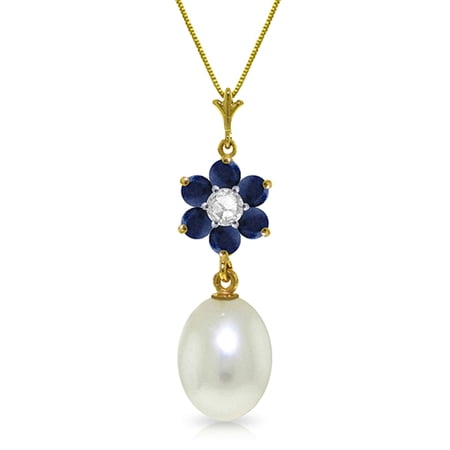 Galaxy Gold 14K Solid Gold Natural Pearl Pendant Necklace for Women - Yellow Gold Fine Jewelry