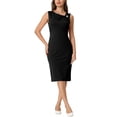 thumbnail image 2 of INSPIRE CHIC Women's Sleeveless Sheath Dress Asymmetrical Ruched Neck Wear to Work Pencil Dresses L Black, 2 of 6