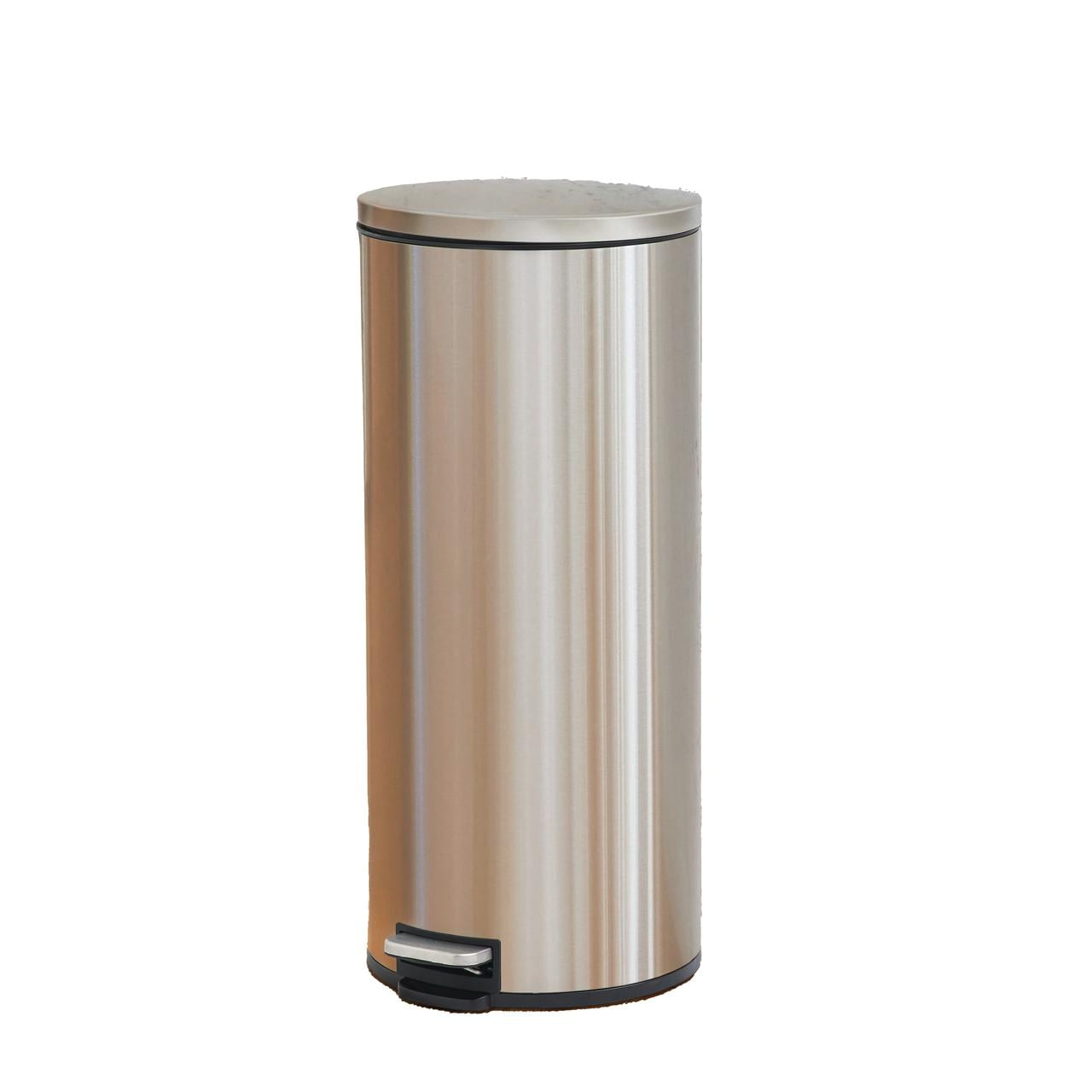 (2 pack) Better Homes & Gardens Stainless Steel Bathroom Trash Can, 7.9 Gallon, Round Soft Close Step On Lid Garbage Bin, Silver