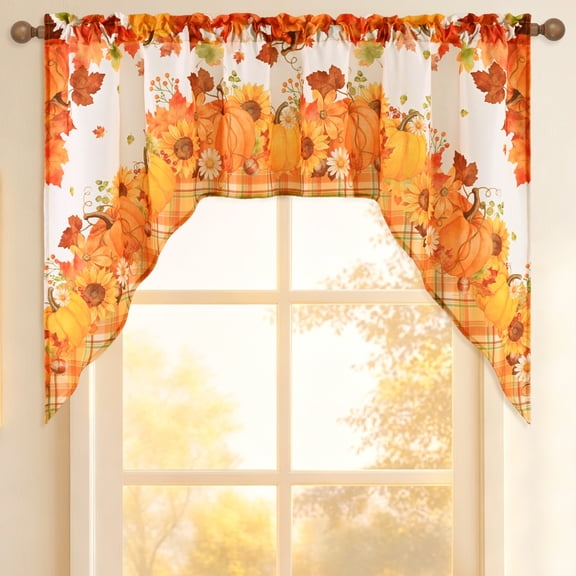 Fall Window Curtain Valance Thanksgiving Valance for Bedroom Living Room Bathroom Rod Pocket Small Window Curtains Window Treatment Valances 60x36 inch