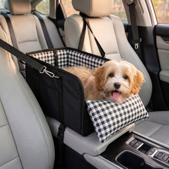 Yucurem Dog Car Seat for Small Dog & Cat, Portable Pet Booster Seat with Soft Cushion and Safety Belt, Anti-Collapse, Black