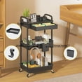 thumbnail image 3 of LLMRR 3 Tier Rolling Utility Cart with Drawer, Cart with Drawer & Handle, Bathroom Cart Organizer, Rolling Storage Cart with Drawer, Rolling Cart with Lockable Wheels for Kitchen, Office, Black, 3 of 9