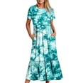 thumbnail image 6 of Penkiiy Women's Summer Casual Short Sleeve Crewneck Dress Casual Flowy Tiered Maxi Beach Dress With Pockets Tie-dyed Print Dress S Green, 6 of 7