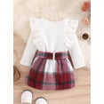 thumbnail image 4 of Bagilaanoe 2Pcs Toddler Baby Girls Skirt Set Ribbed Long Sleeve T-shirt Tops + Plaid Skirt with Belt 9M 12M 18M 24M 3T 4T Kids Casual Outfits, 4 of 9