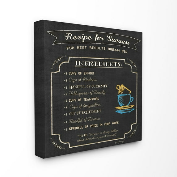 The Stupell Home Decor Black and White Chalkboard Look Recipe For Success List Teacup Doodle