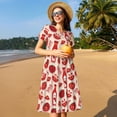 thumbnail image 4 of Picia Tomatoes Pattern Women's Short Sleeve Summer Dress Pleated Loose Swing Knee Length Short Sleeve Swing Dresses, 4 of 6