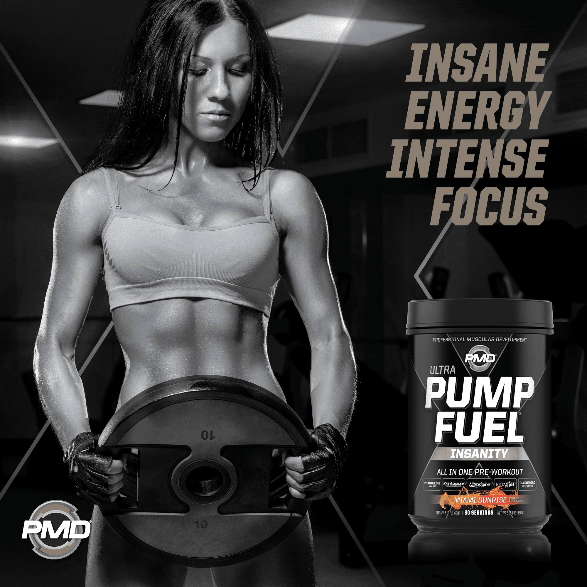 PMD Sports Ultra Pump Fuel Insanity - Pre Workout Drink Mix For Energy, Strength, Endurance, Muscle Pumps And Recovery - Complex Carbohydrates And Amino Energy - Miami Sunrise (30 Servings)