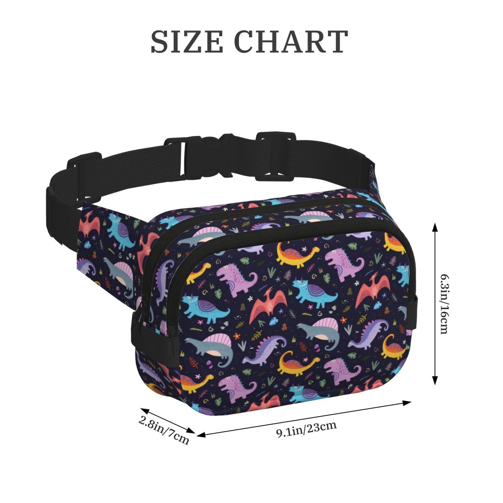 Kdxio Cartoon Dinosaur Crossbody Double Layer Waist Bag Belt Bag for Unisex Fanny Pack Fashion Waist Packs for Hiking Running Shopping Traveling