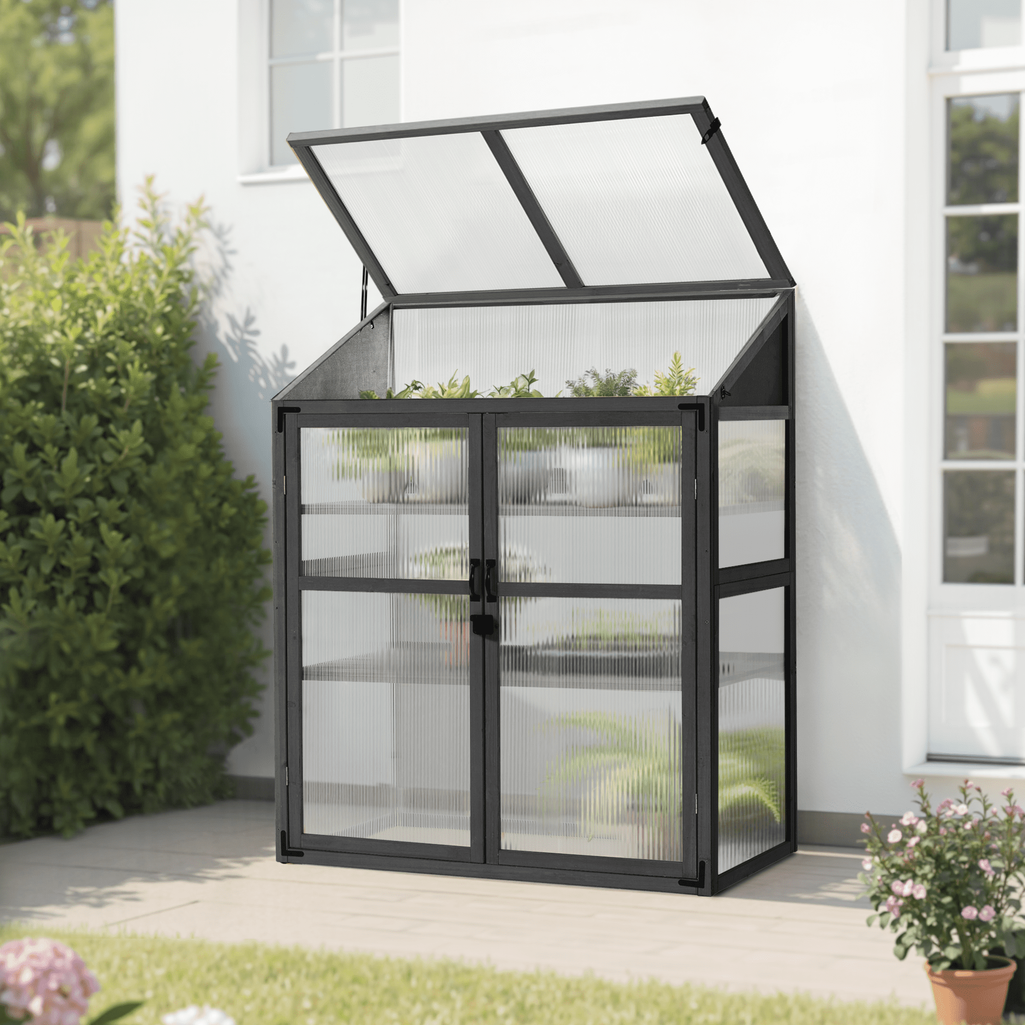 MCombo Cold Frame Large Wooden Greenhouse Cabinet Garden with Adjustable Shelves for Outdoor Indoor Use, 1344