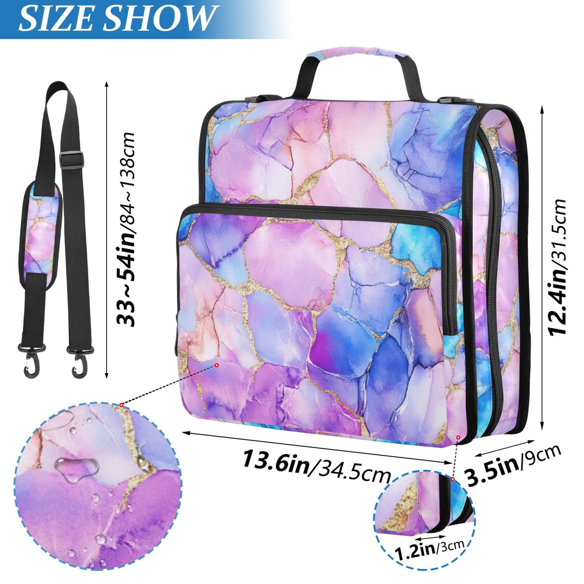 FORMRS Zipper Binder with Shoulder Strap 2-inch Ring 500 Sheet Capacity File Bag, Pastel Pink Marble Pattern