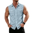 thumbnail image 2 of OIOLOYJM Tank Tops Men Summer Baggy Solid Color Sleeveless Shirts with Pockets Stretch Beach Vacation Basic Button Up Vest Light Blue L, 2 of 4