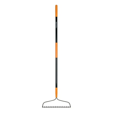 Fiskars Garden Rake, Metal Bow Rake with Fiberglass Handle, 64" Length, Black and Orange