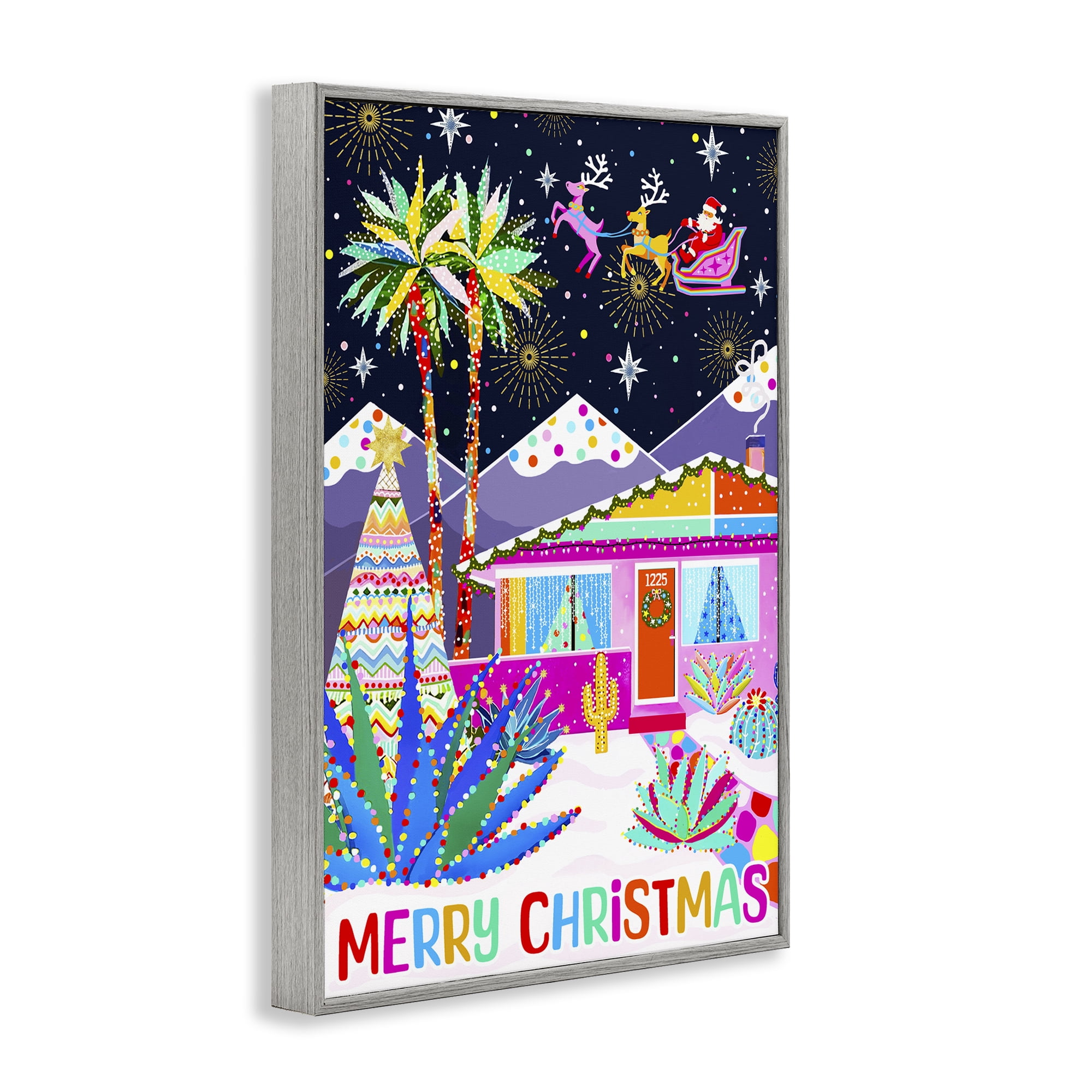 Stupell Industries Whimsical Desert Christmas Holiday Painting Gray Framed Art Prints Wall Art, 16 x 24