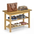 thumbnail image 4 of Costway Shoe Rack Bench,3-Tier Rubberwood Freestanding Shoe Changing Bench with Slat Shelve, 4 of 10