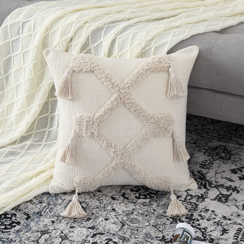 Haperlare 18"x18" Boho Throw Pillow Covers Chenille Super Soft Pillow