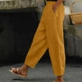 thumbnail image 2 of ManxiVoo Women Slim Fit Casual Pants Linen Cotton Comfortable Elastic Waist Pocket Trousers Everyday Wear S Size Orange, 2 of 5