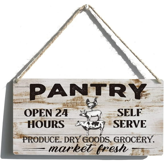 Funny Signs Gift Farmhouse Pantry Open 24 Hours Wooden Hanging Sign Rustic Wall Art Home Decoration 10x5 Inch