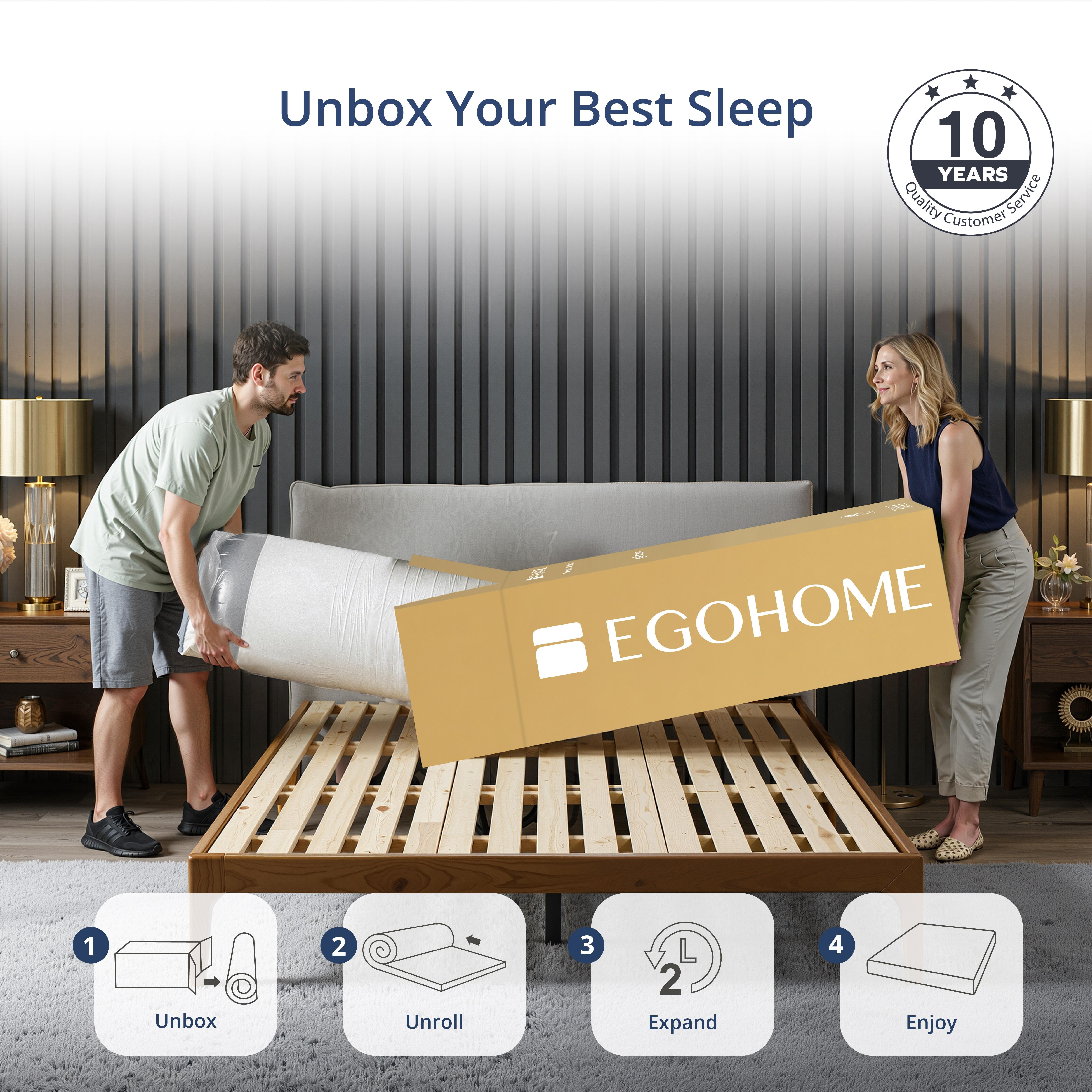 EGOHOME Ego Elysian 14 inch Hybrid Mattress, Full Size Memory Foam Mattress, Pocket Spring