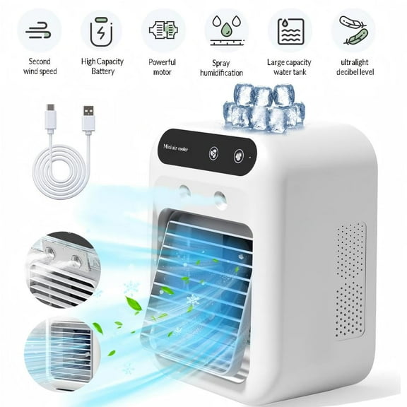 「MistPro 3-in-1 Portable Air Cooler | USB Rechargeable Personal Fan w/ 40Hrs Runtime & 2 Mist Modes | Evaporative Cooling for Bedroom/Office/Camping | Desktop & Outdoor Use」