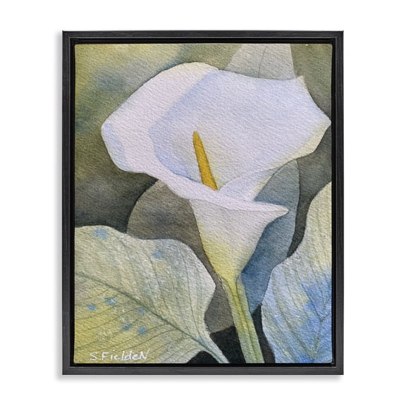 Stupell Industries Garden Calla Lily Bloom Floral Painting Black Floater Framed Canvas Art Print Wall Art, 17 x 21