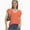 coral, variant on Women's Loose-Fit V-Neck T-Shirt - Summer Short Sleeve Casual Top with Double-Layer Ruffled Hem - Solid Color