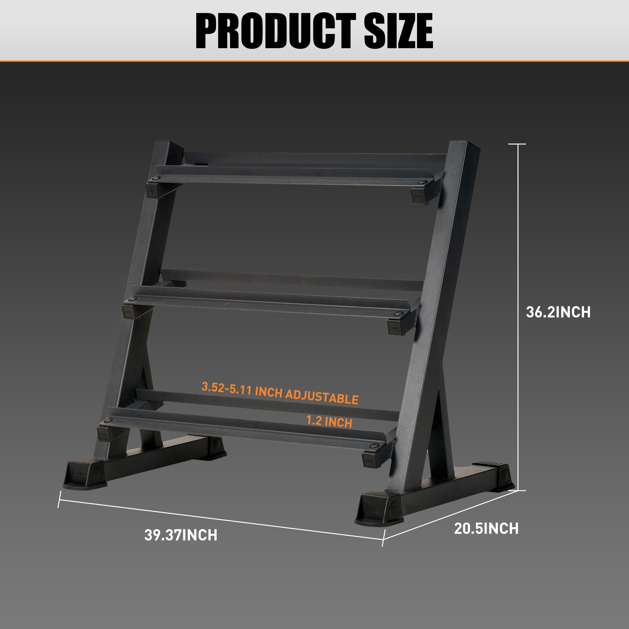 1100LB Capacity Adjustable 3-Tier Dumbbell Rack for Home Gyms  36-Inch Base Model Storage Stand