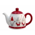 thumbnail image 1 of Tetera Cerámica con Tapa, Diseño Gnomos Navideños Relieve 2D, Capacidad 800 ml, Color Blanco y Rojo, 1 of 9
