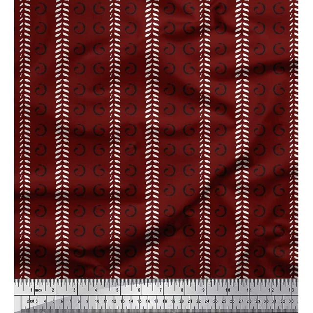 Soimoi Polyester Crepe Fabric Leaves & Swirl Block Print Fabric by Yard 52 Inch Wide