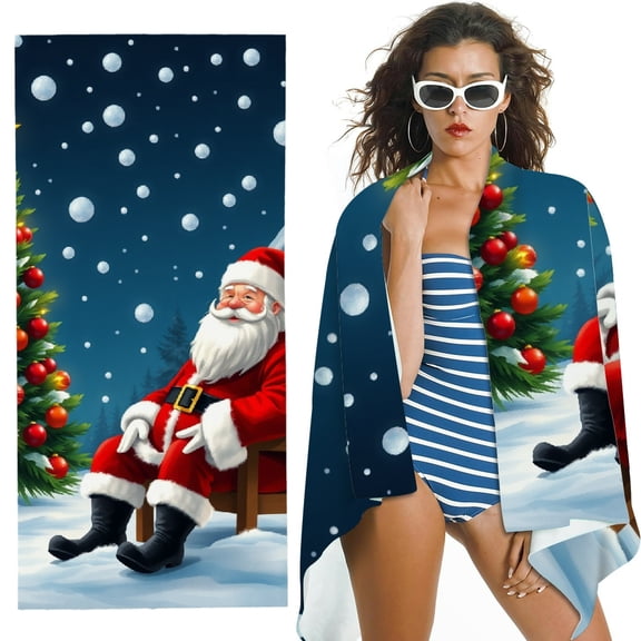 RKSupls Santa Claus Snowman Christmas Tree Microfiber Beach Towel, Extra Large Quick Dry Lightweight Absorbent Towel for Travel Swimming Camping, Soft Super Absorbent- 30x60 in