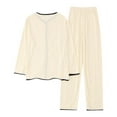 thumbnail image 4 of Pajamas for Women Set – Linen Lounge Sets & Travel Sleepwear Womens Autumn Winter Pajamas Long Pants Sleepwear Sets Soft Comfy Night Wear V Neck Loungewear Cute Two Piece Pajama Wear, 4 of 7